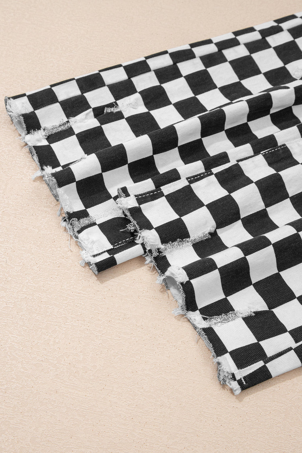 Checker Distressed Raw Edge Cropped Jeans