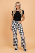 Checker Distressed Raw Edge Cropped Jeans